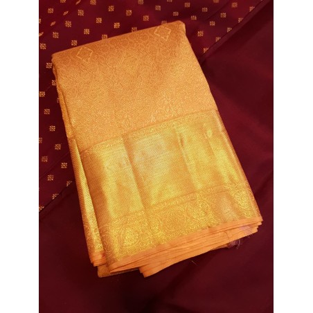 2G Pure Kanjivaram Silk Saree Orange with Gold Zari Border | Prahla Silks