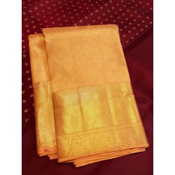 2G Pure Kanjivaram Silk Saree Orange with Gold Zari Border | Prahla Silks