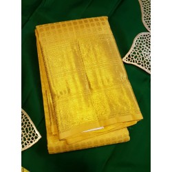 2G Pure Kanjivaram Silk Saree Yellow with Gold Zari Peacock Border & Peacock Butta | Prahla Silks