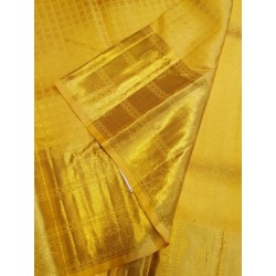 2G Pure Kanjivaram Silk Saree Yellow with Gold Zari Peacock Border & Peacock Butta | Prahla Silks