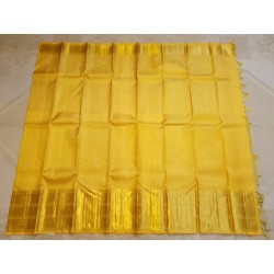 2G Pure Kanjivaram Silk Saree Yellow with Gold Zari Peacock Border & Peacock Butta | Prahla Silks