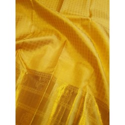 2G Pure Kanjivaram Silk Saree Yellow with Gold Zari Peacock Border & Peacock Butta | Prahla Silks