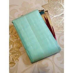 2G Pure Kanjivaram Silk Saree Pastel Aqua Green with Maroon Temple Border & Gold Zari | Prahla Silks