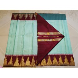 2G Pure Kanjivaram Silk Saree Pastel Aqua Green with Maroon Temple Border & Gold Zari | Prahla Silks