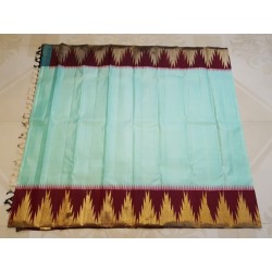 2G Pure Kanjivaram Silk Saree Pastel Aqua Green with Maroon Temple Border & Gold Zari | Prahla Silks