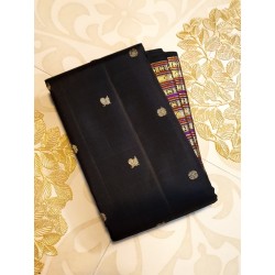 2G Pure Kanjivaram Silk Saree Black with Gold Zari Small Peacock Butta & Rich Traditional Border | Prahla Silks