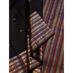 2G Pure Kanjivaram Silk Saree Black with Gold Zari Small Peacock Butta & Rich Traditional Border | Prahla Silks