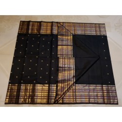 2G Pure Kanjivaram Silk Saree Black with Gold Zari Small Peacock Butta & Rich Traditional Border | Prahla Silks