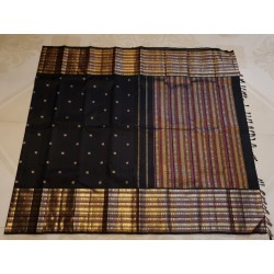 2G Pure Kanjivaram Silk Saree Black with Gold Zari Small Peacock Butta & Rich Traditional Border | Prahla Silks