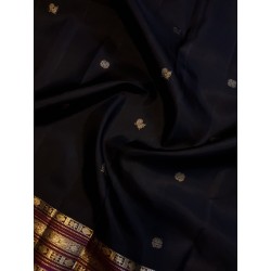 2G Pure Kanjivaram Silk Saree Black with Gold Zari Small Peacock Butta & Rich Traditional Border | Prahla Silks