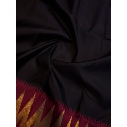 2G Pure Kanjivaram Silk Saree Black with Chilli Red Contrast & Gold Zari Temple Border | Prahla Silks