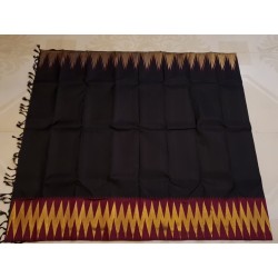 2G Pure Kanjivaram Silk Saree Black with Chilli Red Contrast & Gold Zari Temple Border | Prahla Silks