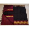 2G Pure Kanjivaram Silk Saree Black with Chilli Red Contrast & Gold Zari Temple Border | Prahla Silks