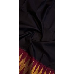 2G Pure Kanjivaram Silk Saree Black with Chilli Red Contrast & Gold Zari Temple Border | Prahla Silks