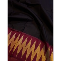 2G Pure Kanjivaram Silk Saree Black with Chilli Red Contrast & Gold Zari Temple Border | Prahla Silks