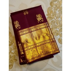 2G Pure Kanjivaram Silk Saree Maroon with Gold Zari Horse Butta & Rich Traditional Border | Prahla Silks
