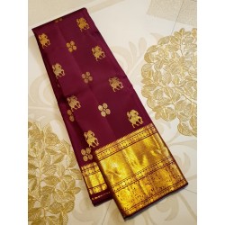 2G Pure Kanjivaram Silk Saree Maroon with Gold Zari Horse Butta & Rich Traditional Border | Prahla Silks