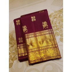 2G Pure Kanjivaram Silk Saree Maroon with Gold Zari Horse Butta & Rich Traditional Border | Prahla Silks