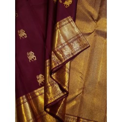 2G Pure Kanjivaram Silk Saree Maroon with Gold Zari Horse Butta & Rich Traditional Border | Prahla Silks