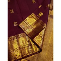 2G Pure Kanjivaram Silk Saree Maroon with Gold Zari Horse Butta & Rich Traditional Border | Prahla Silks