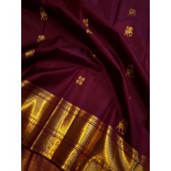 2G Pure Kanjivaram Silk Saree Maroon with Gold Zari Horse Butta & Rich Traditional Border | Prahla Silks