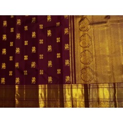 2G Pure Kanjivaram Silk Saree Maroon with Gold Zari Horse Butta & Rich Traditional Border | Prahla Silks