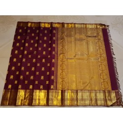 2G Pure Kanjivaram Silk Saree Maroon with Gold Zari Horse Butta & Rich Traditional Border | Prahla Silks