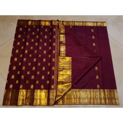 2G Pure Kanjivaram Silk Saree Maroon with Gold Zari Horse Butta & Rich Traditional Border | Prahla Silks