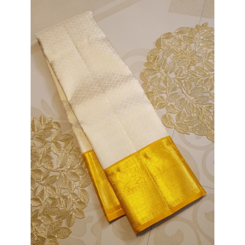 2G Pure Kanjivaram Silk Saree Off White with Rich Gold Zari Border | Bridal Muhurtham Collection | Prahla Silks
