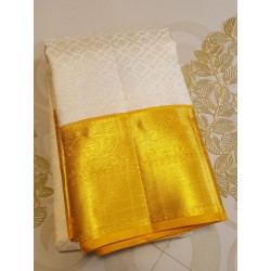 2G Pure Kanjivaram Silk Saree Off White with Rich Gold Zari Border | Bridal Muhurtham Collection | Prahla Silks
