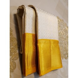 2G Pure Kanjivaram Silk Saree Off White with Rich Gold Zari Border | Bridal Muhurtham Collection | Prahla Silks