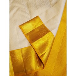 2G Pure Kanjivaram Silk Saree Off White with Rich Gold Zari Border | Bridal Muhurtham Collection | Prahla Silks