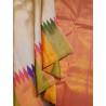 2G Pure Kanjivaram Silk Saree Off White with Multicolour Temple Border & Mustard Gold Pallu | Prahla Silks