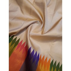 2G Pure Kanjivaram Silk Saree Off White with Multicolour Temple Border & Mustard Gold Pallu | Prahla Silks