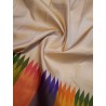 2G Pure Kanjivaram Silk Saree Off White with Multicolour Temple Border & Mustard Gold Pallu | Prahla Silks