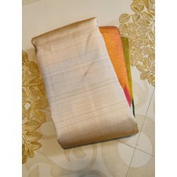2G Pure Kanjivaram Silk Saree Off White with Multicolour Temple Border & Mustard Gold Pallu | Prahla Silks