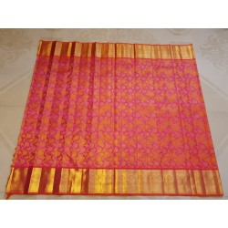 2G Pure Kanjivaram Silk Saree Orange with Pink Contrast & Rich Gold Zari Floral Brocade | Traditional Wedding Saree | Prahla Sil
