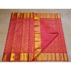 2G Pure Kanjivaram Silk Saree Orange with Pink Contrast & Rich Gold Zari Floral Brocade | Traditional Wedding Saree | Prahla Sil