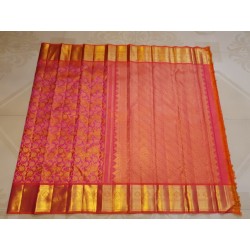 2G Pure Kanjivaram Silk Saree Orange with Pink Contrast & Rich Gold Zari Floral Brocade | Traditional Wedding Saree | Prahla Sil