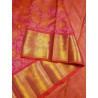 2G Pure Kanjivaram Silk Saree Orange with Pink Contrast & Rich Gold Zari Floral Brocade | Traditional Wedding Saree | Prahla Sil