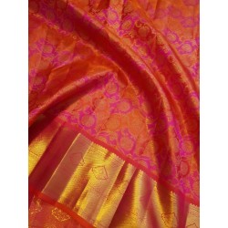 2G Pure Kanjivaram Silk Saree Orange with Pink Contrast & Rich Gold Zari Floral Brocade | Traditional Wedding Saree | Prahla Sil
