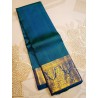 2G Pure Kanjivaram Silk Saree Teal Blue with Rich Gold Zari Border & Micro Butta Design | Prahla Silks