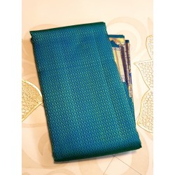 2G Pure Kanjivaram Silk Saree Teal Blue with Rich Gold Zari Border & Micro Butta Design | Prahla Silks