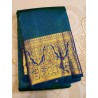 2G Pure Kanjivaram Silk Saree Teal Blue with Rich Gold Zari Border & Micro Butta Design | Prahla Silks
