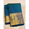 2G Pure Kanjivaram Silk Saree Teal Blue with Rich Gold Zari Border & Micro Butta Design | Prahla Silks