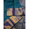 2G Pure Kanjivaram Silk Saree Teal Blue with Rich Gold Zari Border & Micro Butta Design | Prahla Silks