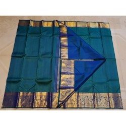 2G Pure Kanjivaram Silk Saree Teal Blue with Rich Gold Zari Border & Micro Butta Design | Prahla Silks