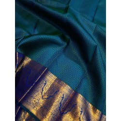 2G Pure Kanjivaram Silk Saree Teal Blue with Rich Gold Zari Border & Micro Butta Design | Prahla Silks