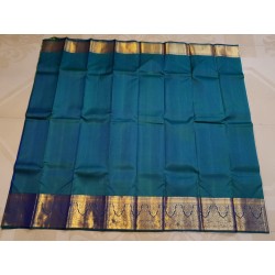 2G Pure Kanjivaram Silk Saree Teal Blue with Rich Gold Zari Border & Micro Butta Design | Prahla Silks