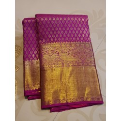 2G Pure Kanjivaram Silk Saree Magenta with Gold Zari & Peacock Border | Bridal Silk Saree | Prahla Silks